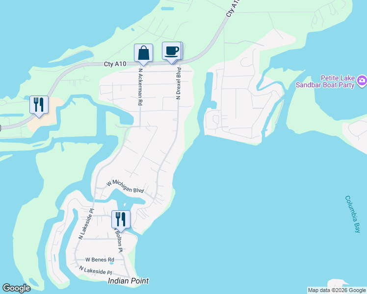 map of restaurants, bars, coffee shops, grocery stores, and more near 38683 North Drexel Boulevard in Antioch