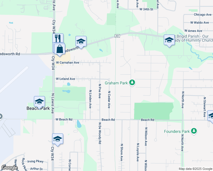 map of restaurants, bars, coffee shops, grocery stores, and more near 38739 North Pine Avenue in Beach Park
