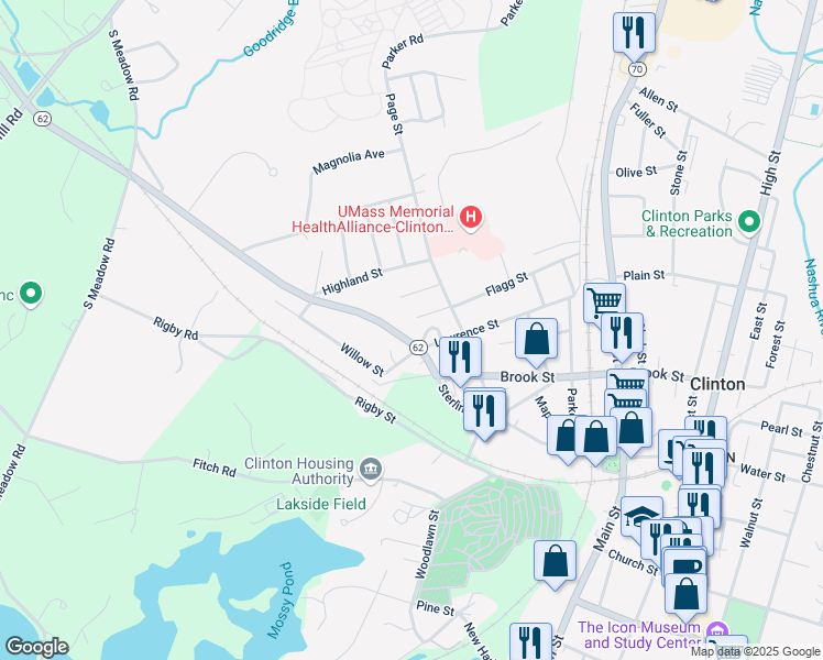 map of restaurants, bars, coffee shops, grocery stores, and more near 239 Sterling Street in Clinton