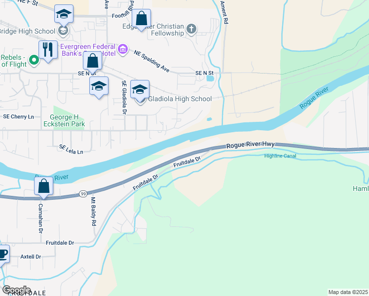 map of restaurants, bars, coffee shops, grocery stores, and more near 2444 Rogue River Highway in Grants Pass