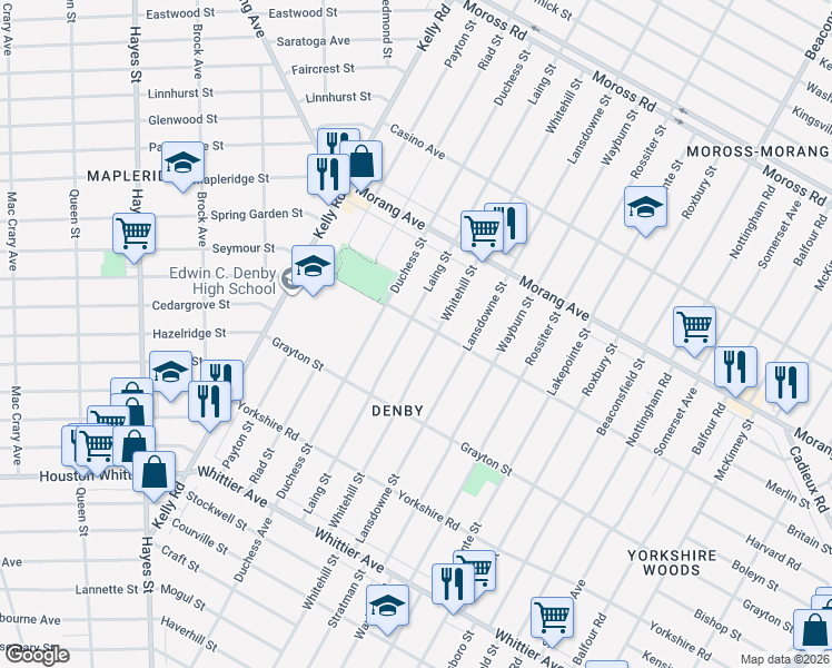 map of restaurants, bars, coffee shops, grocery stores, and more near 11831 Whitehill Street in Detroit