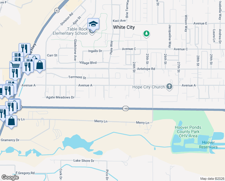 map of restaurants, bars, coffee shops, grocery stores, and more near 3100 Avenue A in White City