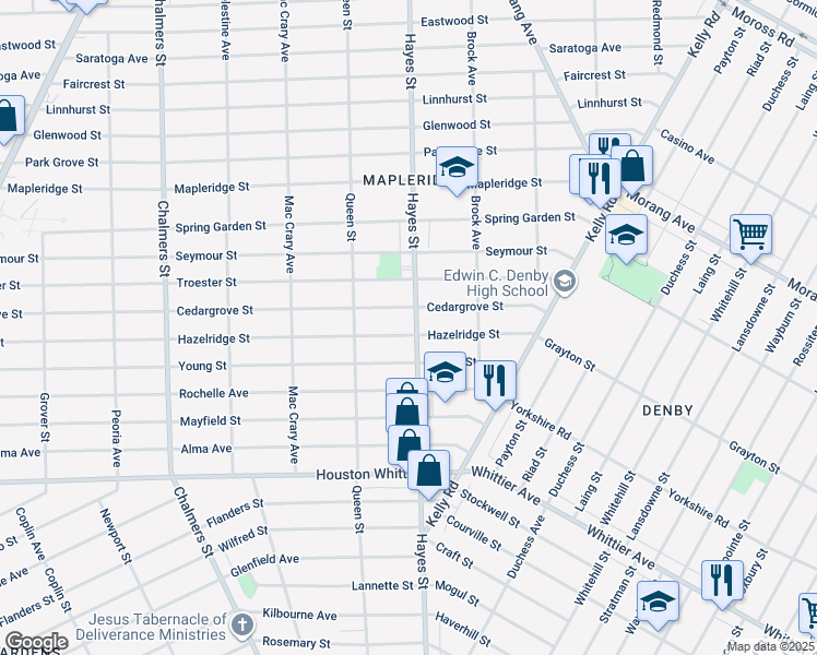 map of restaurants, bars, coffee shops, grocery stores, and more near 12730 Hayes Street in Detroit