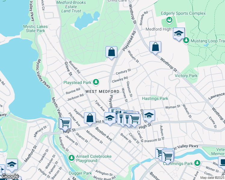 map of restaurants, bars, coffee shops, grocery stores, and more near in Medford