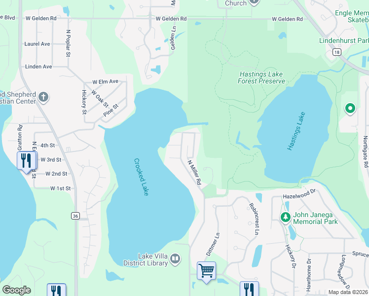 map of restaurants, bars, coffee shops, grocery stores, and more near 38723 North Munn Road in Lake Villa