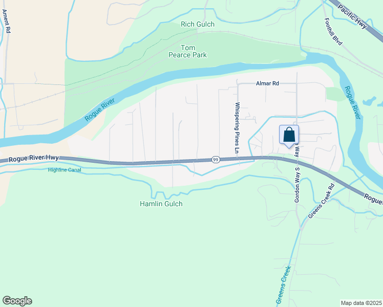 map of restaurants, bars, coffee shops, grocery stores, and more near 137 Laureldale Lane in Grants Pass