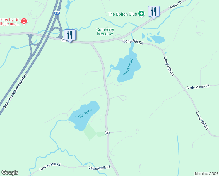 map of restaurants, bars, coffee shops, grocery stores, and more near 68 Hudson Road in Bolton