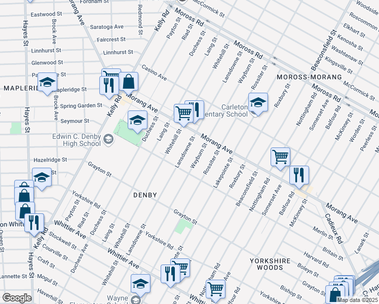 map of restaurants, bars, coffee shops, grocery stores, and more near 11884 Lansdowne Street in Detroit