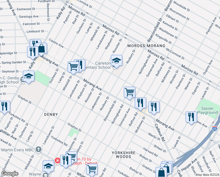 map of restaurants, bars, coffee shops, grocery stores, and more near 11660 Lakepointe Street in Detroit