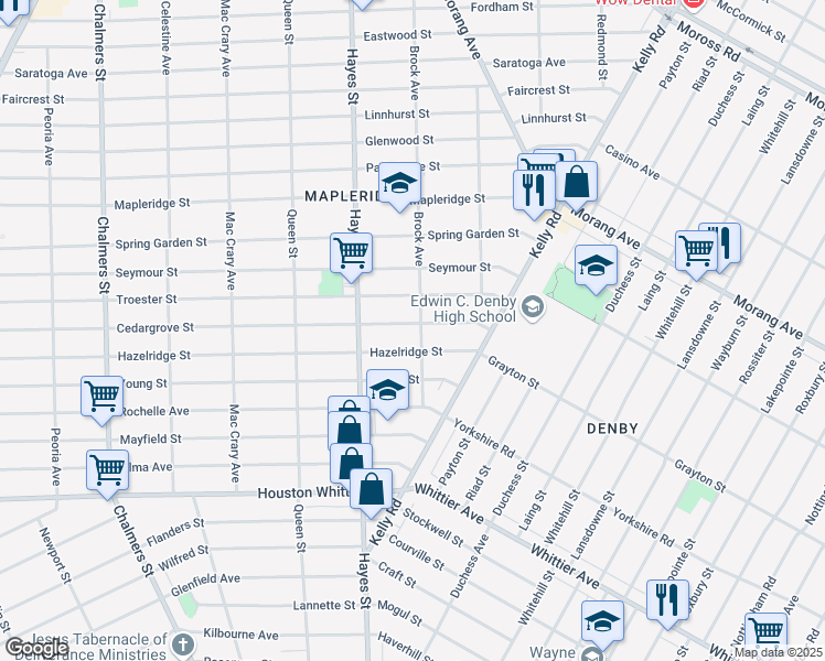 map of restaurants, bars, coffee shops, grocery stores, and more near 15300 Cedargrove Street in Detroit