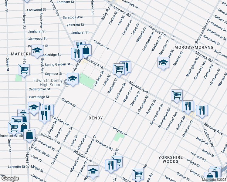 map of restaurants, bars, coffee shops, grocery stores, and more near 11956 Whitehill Street in Detroit