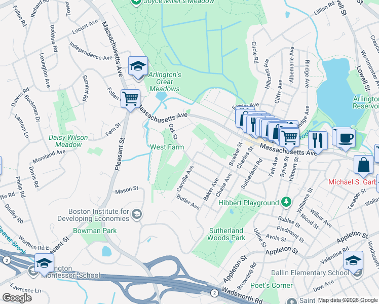 map of restaurants, bars, coffee shops, grocery stores, and more near 4 Mohawk Drive in Lexington