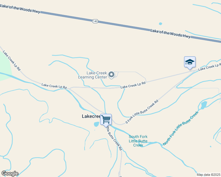 map of restaurants, bars, coffee shops, grocery stores, and more near Lake Creek Loop Road in Jackson County