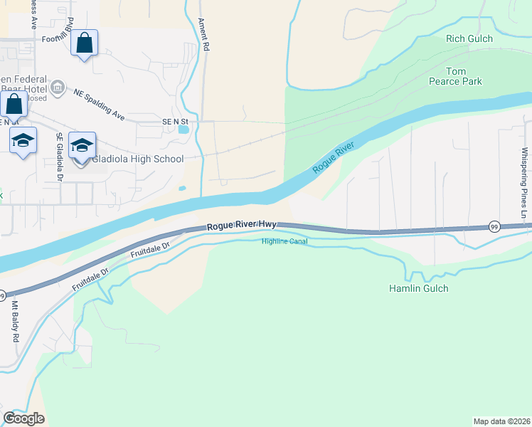 map of restaurants, bars, coffee shops, grocery stores, and more near 2850 Rogue River Highway in Grants Pass