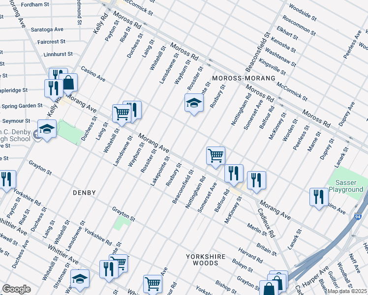 map of restaurants, bars, coffee shops, grocery stores, and more near 11660 Lakepointe Street in Detroit