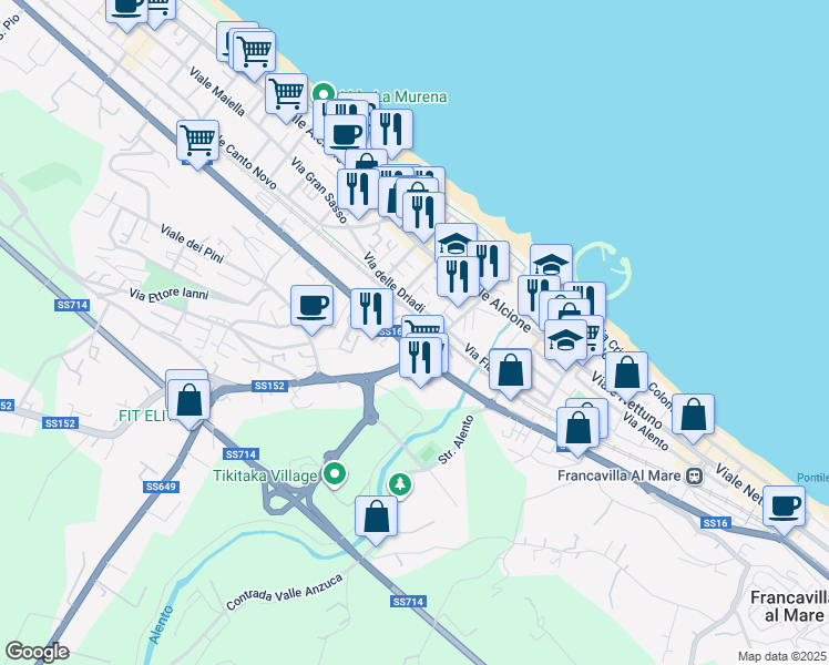 map of restaurants, bars, coffee shops, grocery stores, and more near 22 Via Nazionale Adriatica Nord in Francavilla al Mare