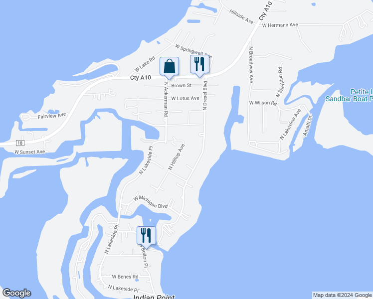 map of restaurants, bars, coffee shops, grocery stores, and more near 38725 North Hilltop Avenue in Antioch