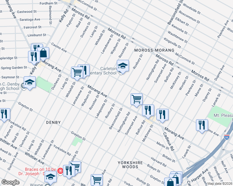 map of restaurants, bars, coffee shops, grocery stores, and more near 11660 Lakepointe Street in Detroit