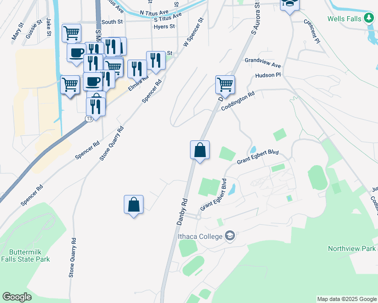 map of restaurants, bars, coffee shops, grocery stores, and more near 924 Danby Road in Ithaca