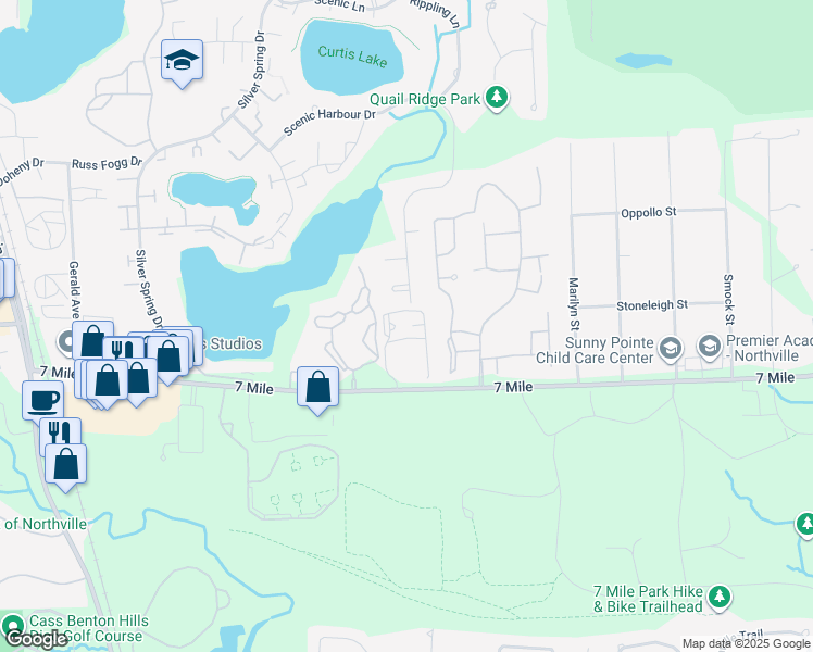 map of restaurants, bars, coffee shops, grocery stores, and more near 42010 7 Mile in Northville