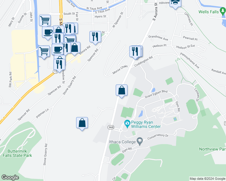 map of restaurants, bars, coffee shops, grocery stores, and more near 924 Danby Road in Ithaca