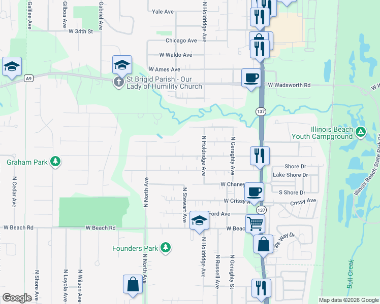 map of restaurants, bars, coffee shops, grocery stores, and more near 38855 North Garnett Avenue in Beach Park