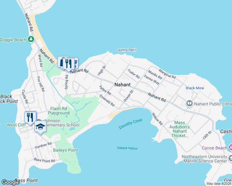 map of restaurants, bars, coffee shops, grocery stores, and more near in Nahant