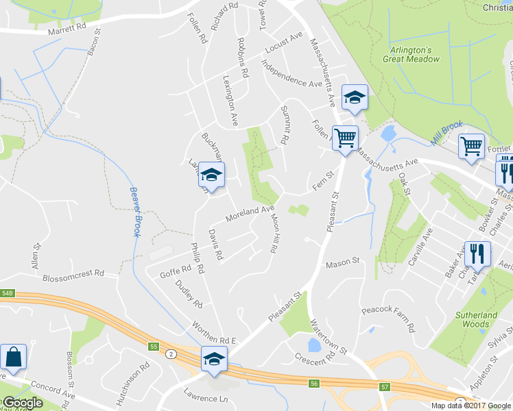 map of restaurants, bars, coffee shops, grocery stores, and more near 21 Moreland Avenue in Lexington