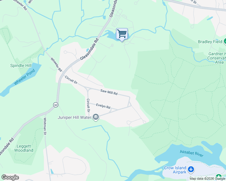 map of restaurants, bars, coffee shops, grocery stores, and more near 46 Saw Mill Road in Stow