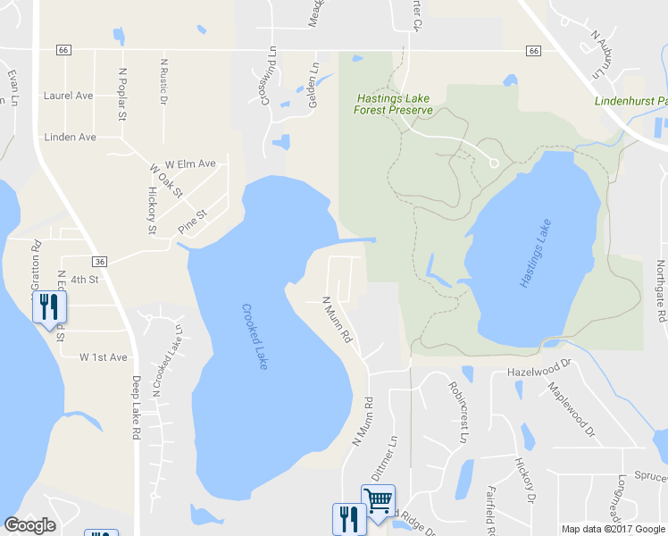 map of restaurants, bars, coffee shops, grocery stores, and more near 38723 North Munn Road in Lake Villa