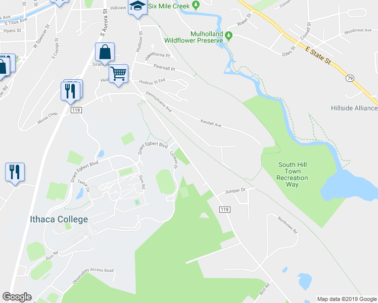 map of restaurants, bars, coffee shops, grocery stores, and more near 249 Coddington Road in Ithaca