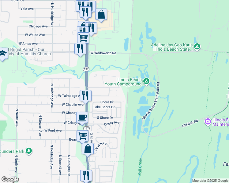 map of restaurants, bars, coffee shops, grocery stores, and more near 9808 Michigan Boulevard in Beach Park