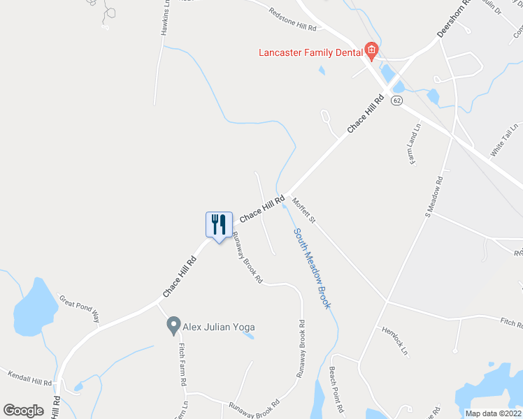 map of restaurants, bars, coffee shops, grocery stores, and more near 223 Chace Hill Road in Sterling