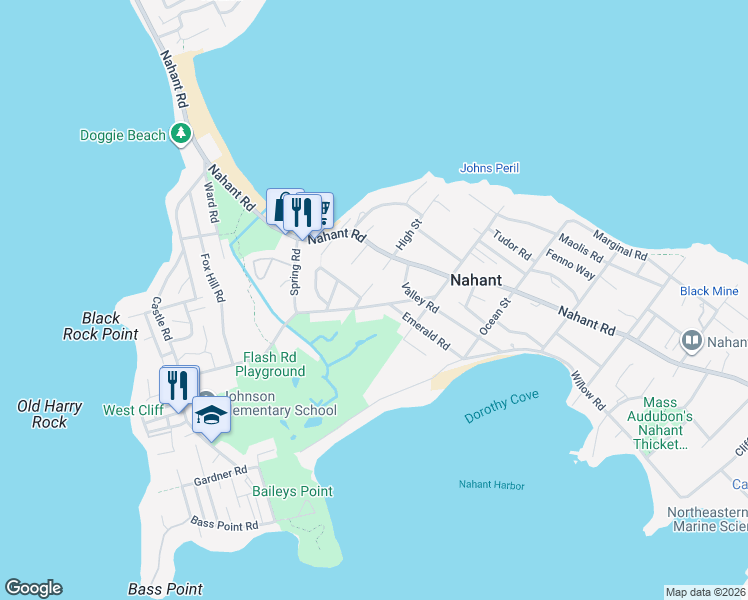 map of restaurants, bars, coffee shops, grocery stores, and more near 80 Spring Road in Nahant