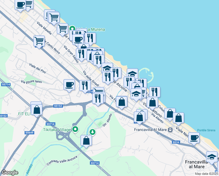 map of restaurants, bars, coffee shops, grocery stores, and more near 9 Via della Rinascita in Francavilla al Mare
