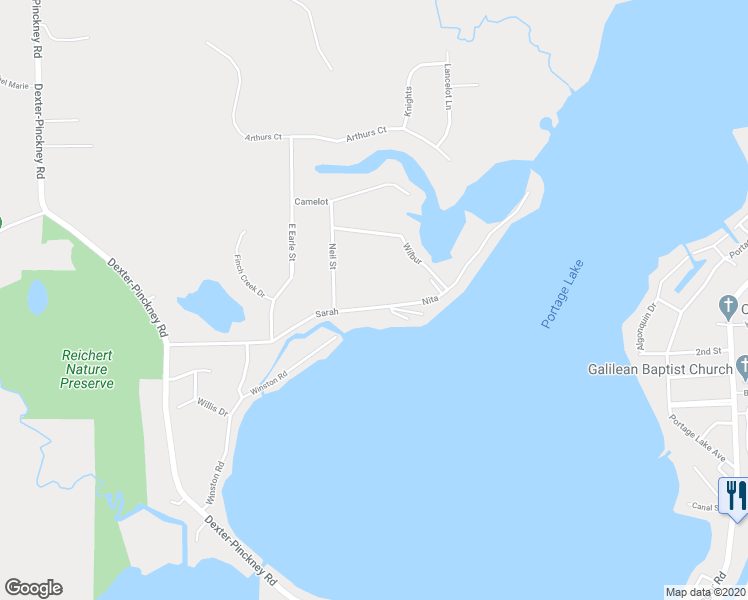 map of restaurants, bars, coffee shops, grocery stores, and more near 1169 Sarah Road in Pinckney