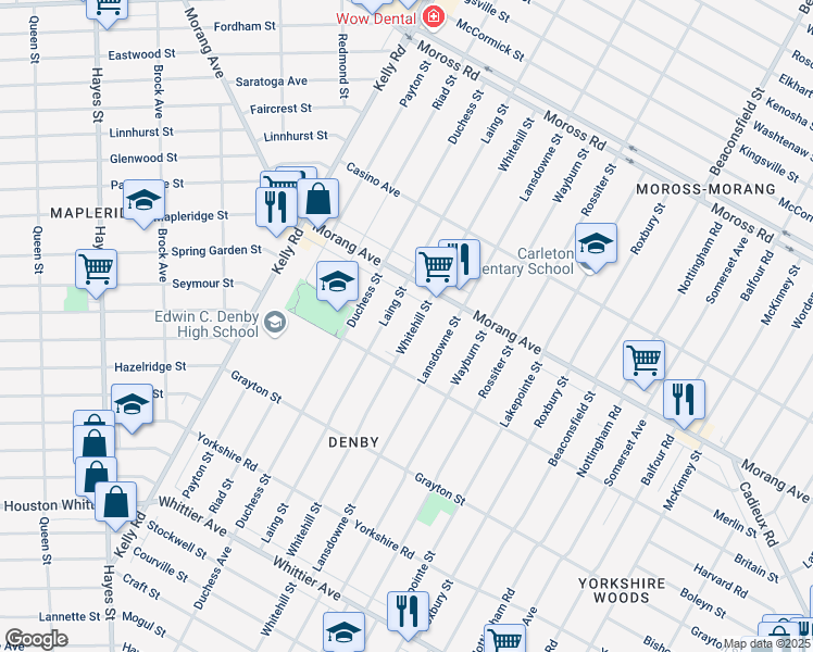 map of restaurants, bars, coffee shops, grocery stores, and more near 11981 Whitehill Street in Detroit
