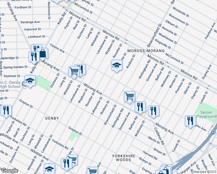 map of restaurants, bars, coffee shops, grocery stores, and more near 11660 Lakepointe Street in Detroit