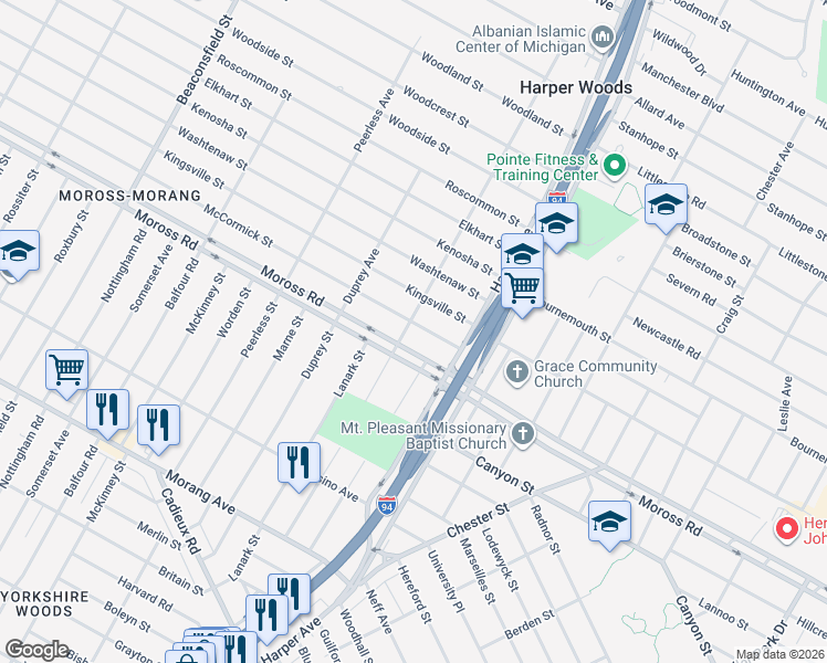 map of restaurants, bars, coffee shops, grocery stores, and more near 20600 McCormick Street in Detroit