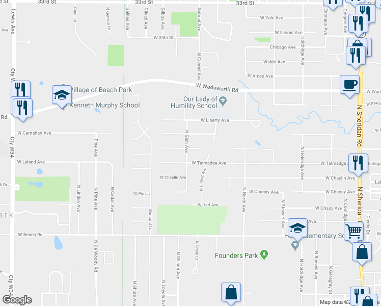 map of restaurants, bars, coffee shops, grocery stores, and more near 10735 West Pickford Avenue in Beach Park