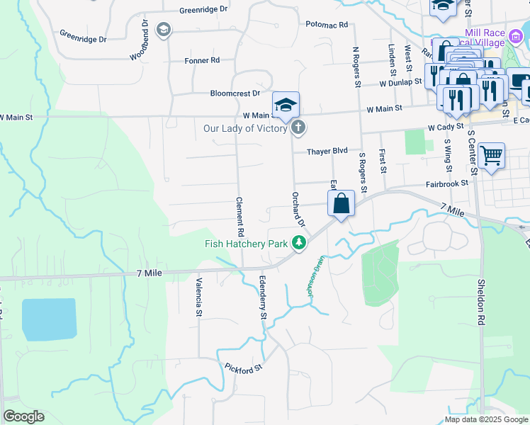 map of restaurants, bars, coffee shops, grocery stores, and more near 900 Spring Drive in Northville