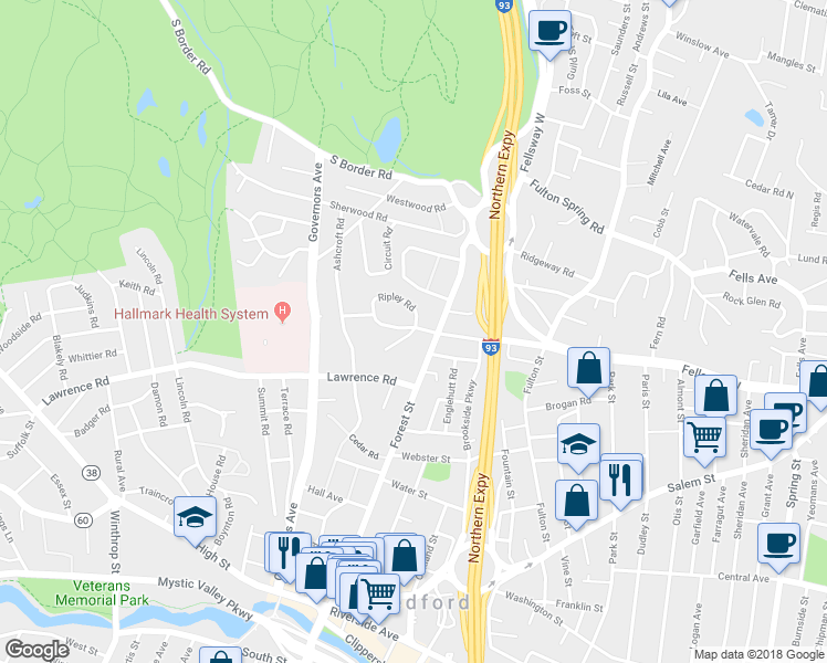 map of restaurants, bars, coffee shops, grocery stores, and more near 11 Cook Circle in Medford