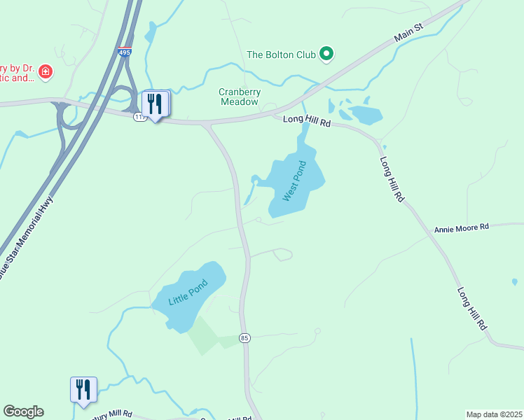 map of restaurants, bars, coffee shops, grocery stores, and more near 68 Hudson Road in Bolton