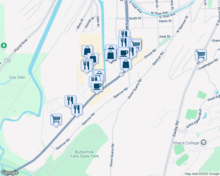 map of restaurants, bars, coffee shops, grocery stores, and more near 321 Elmira Rd in Ithaca