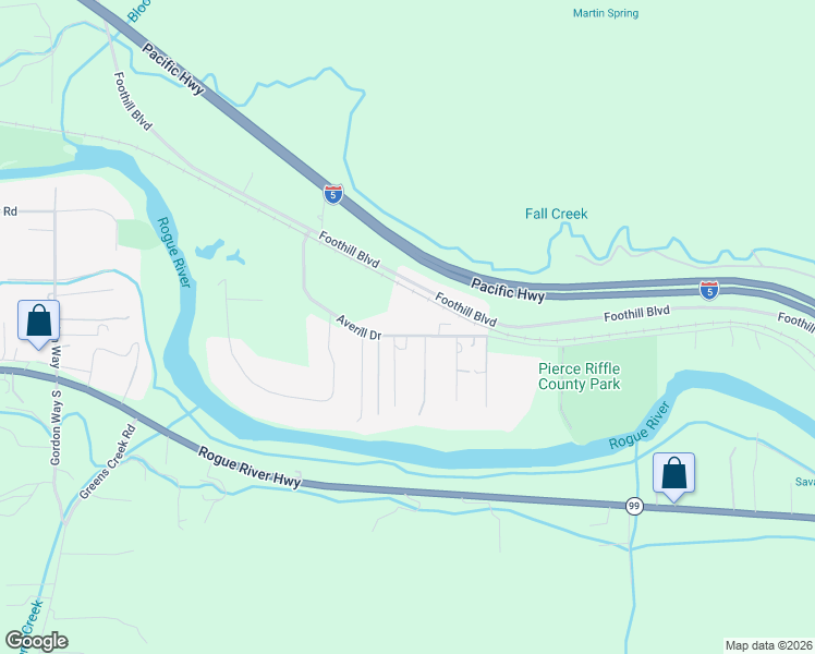 map of restaurants, bars, coffee shops, grocery stores, and more near 4565 Averill Drive in Grants Pass