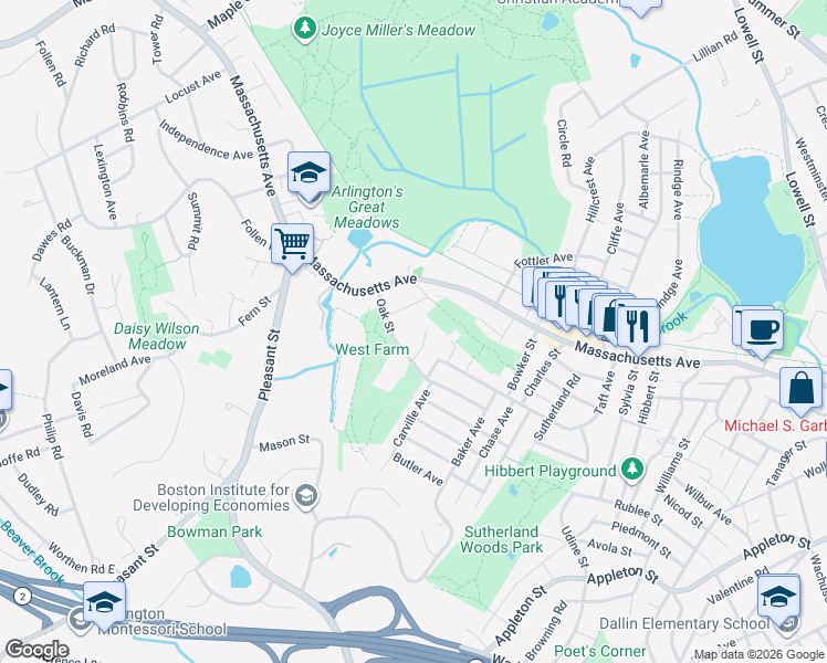 map of restaurants, bars, coffee shops, grocery stores, and more near 4 Mohawk Drive in Lexington