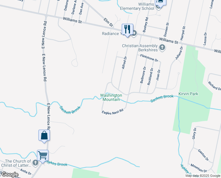 map of restaurants, bars, coffee shops, grocery stores, and more near 36 Brookside Dr in Pittsfield