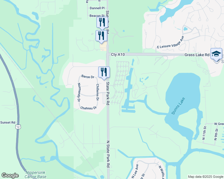 map of restaurants, bars, coffee shops, grocery stores, and more near 6800 State Park Road in Fox Lake