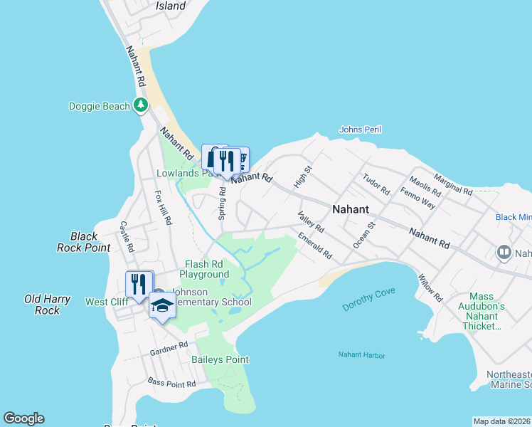 map of restaurants, bars, coffee shops, grocery stores, and more near 4 Sunset Road in Nahant