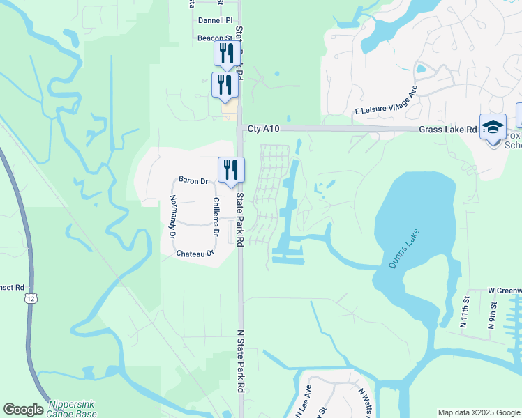 map of restaurants, bars, coffee shops, grocery stores, and more near 60 Aspen Colony in Fox Lake